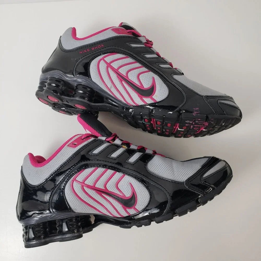 Nike Shox Lace Up Sneakers Black Grey Pink Womens Athletic Casual Shoes Size 7.5 - Picture 6 of 14